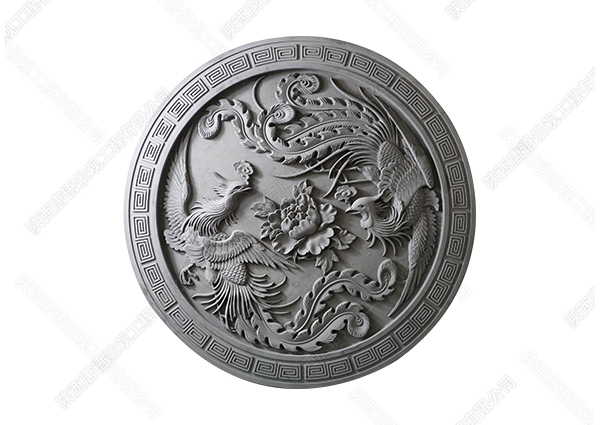 凤戏牡丹,砖雕,浮雕,照壁墙,影壁墙,圆形砖雕,唐语砖雕